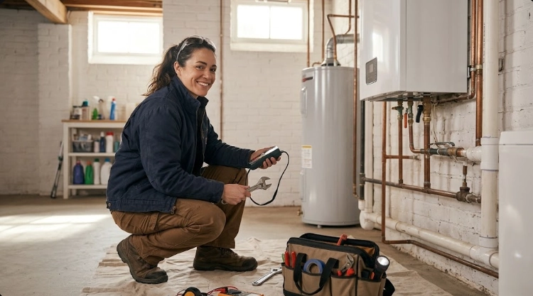 Plumber using a digital meter to test black iron gas piping connections and pressure in Bedford Park, Bronx